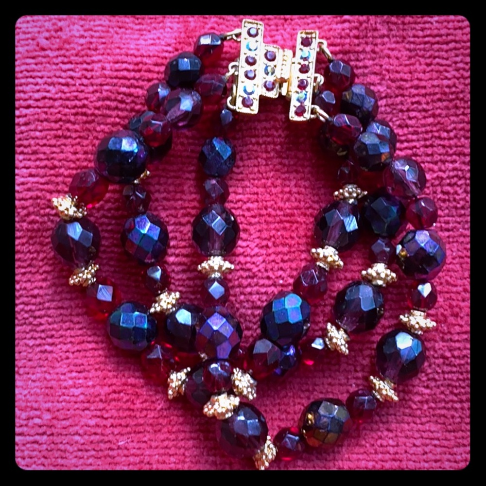 Antique Royal Ruby Rhinestone Triple Bracelet New - image 3